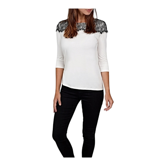 Mon Ami by Anthro Ivory long Sleeved Top with Lace around neckline - Picture 1 of 10